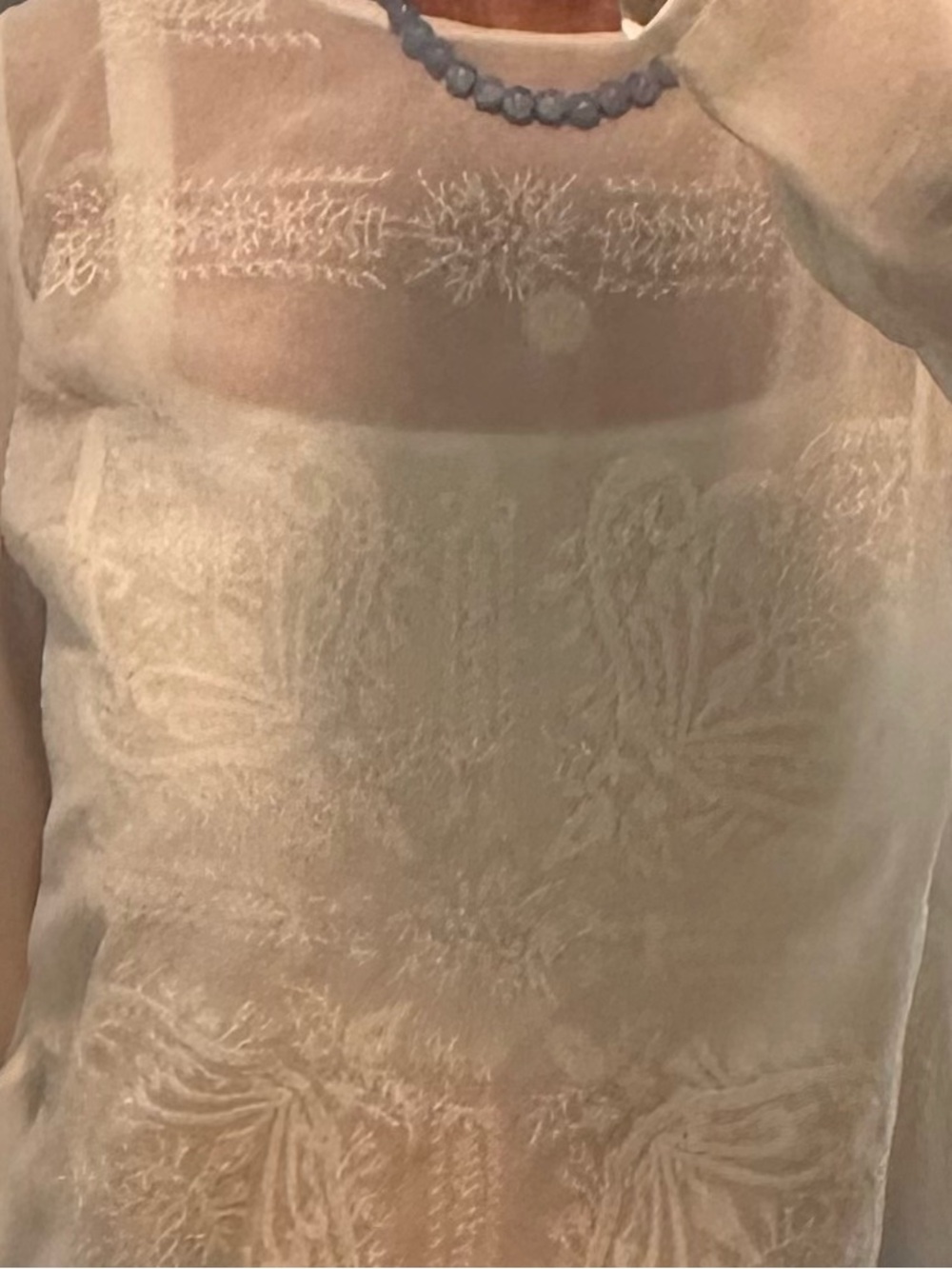 Women's White Sheer Lace Long-Sleeve Top